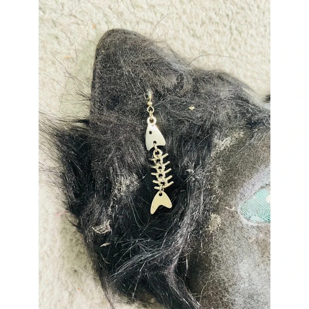 Black Cat Mask Furry Costume Accessory Fishbone Earring Cosplay Therian Animal